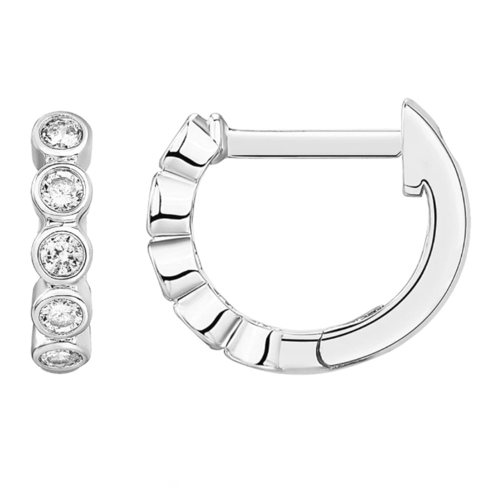 14K White Gold Plated Pave Cubic Zirconia Huggie Hoop Earrings